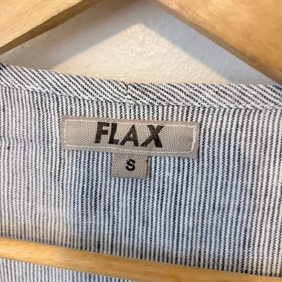 FLAX Linen Micro Stripe Top Short Sleeve Blue White Size S - Picture 3 of 6